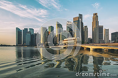 Singapore skyline at sunrise at Marina Bay Editorial Stock Photo