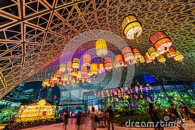 Singapore Chinese Mid-Autumn Lantern Festival at Garden By The Bay, Singapore. Tourists enjoying and Editorial Stock Photo