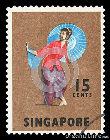 SINGAPORE - Postage Stamp Editorial Stock Photo