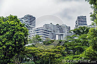 SINGAPORE CITY, SINGAPORE - April 25, 2019: The Interlace is composed of 1000 unit apartments & was designed by OMA and Ole Editorial Stock Photo