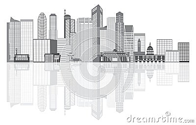 Singapore City Skyline Grayscale with Reflection Illustration Vector Illustration