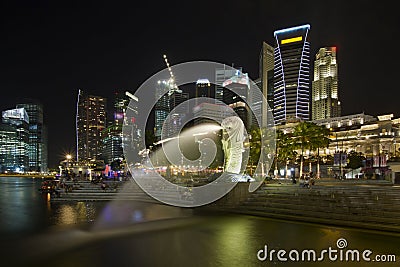 Singapore City Skyline at Merlion Park Editorial Stock Photo