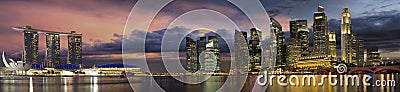 Singapore City Skyline at Sunset Panorama Stock Photo