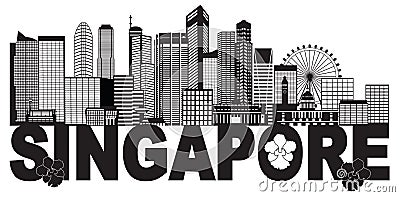 Singapore City Skyline Text Black and White vector Illustration Vector Illustration