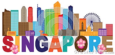Singapore City Skyline Text Color vector Illustration Vector Illustration
