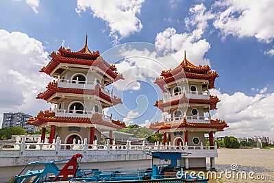 Singapore twin pagoda at Chinese Garden Stock Photo