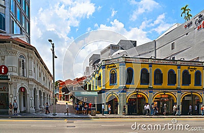 Singapore colorful peranakan heritage house in ex colonial district full of shophouses Editorial Stock Photo