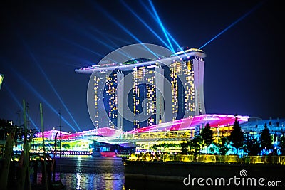 SINGAPORE - 31 DEC 2013: Three modern towers, with a boat-like b Editorial Stock Photo