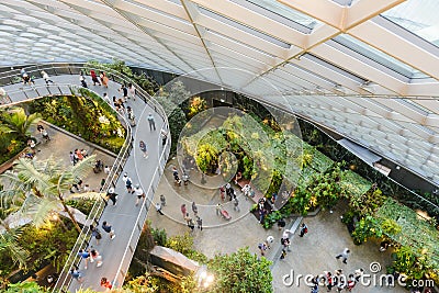 SINGAPORE - December 19, 2019: Top view of inside interor walkway bridge in the Cloud Forest Dome at Gardens by the Bay, Singapore Stock Photo