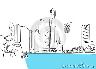 Singapore Downtown, Finance District Plaza Vector Illustration