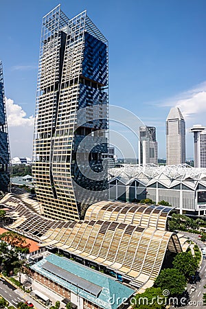 Singapore Downtown, South Beach Tower and Marriott Hotel Editorial Stock Photo