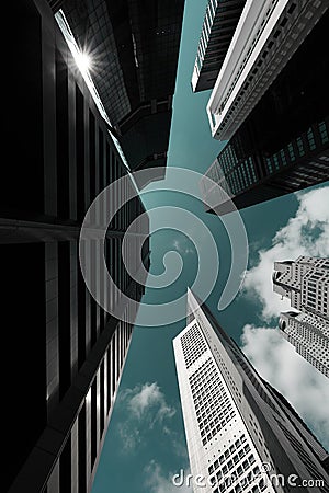 SINGAPORE-16 FEB 2018:Business buildings skyline looking up with blue sky Editorial Stock Photo