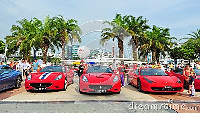 Singapore Ferrari Club Owners showcasing their Ferrari cars during Singapore Yacht Show at One Degree 15 Marina Club Sentosa Cove Editorial Stock Photo