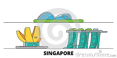 Singapore flat landmarks vector illustration. Singapore line city with famous travel sights, skyline, design. Vector Illustration