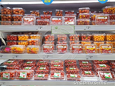 Singapore: Imported cherry tomato on display Editorial Stock Photo