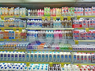 Singapore: Imported dairy product on display Editorial Stock Photo