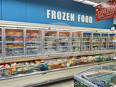 Singapore: Imported frozen product on display Editorial Stock Photo
