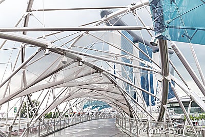 Singapore, 2016 January 14: Landscape of Marina Bay Sands hotel, bridge, museum and financial district Editorial Stock Photo