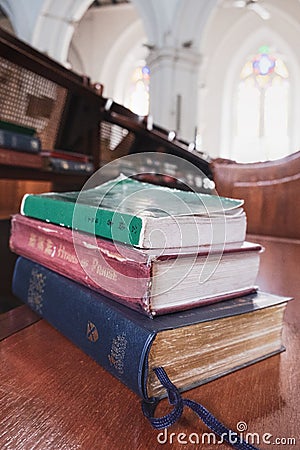 Religious books in St Andrew Cathedral, Singapore Editorial Stock Photo