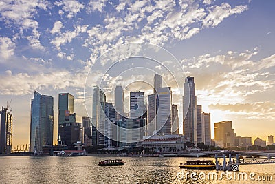 Singapore - January 07, 2017: Singapore Cityscape Financial building with Dramatic Cloud in Marina Bay area Singapore, Boat Quay Editorial Stock Photo