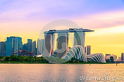 SINGAPORE - JULY 9, 2016 : Singapore Skyline and view of skyscrapers on Marina Bay Editorial Stock Photo