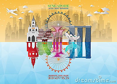 Singapore Landmark Global Travel And Journey paper background. Vector Design Template.used for your advertisement, book, banner, Vector Illustration