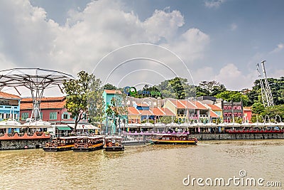 Singapore Landmark: HDR of Clarke Quay on Singapore River Editorial Stock Photo