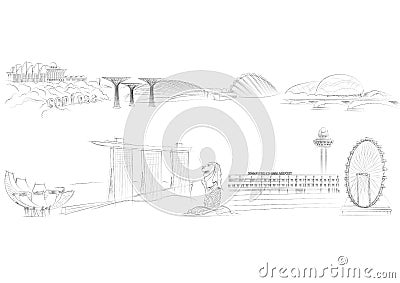 Singapore Landmarks Vector Illustration