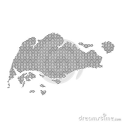 Singapore map country abstract silhouette of wavy black repeating lines. Contour of sinusoid curve. Vector illustration. Cartoon Illustration