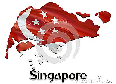 Singapore Map Flag. 3D rendering Singapore map and flag on Asia map. The national symbol of Singapore. Singaporeans flag on Asia Stock Photo