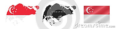 Singapore. Detailed flag map. Detailed silhouette. Waving flag. Vector illustration Vector Illustration