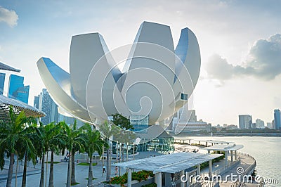 SINGAPORE - MARCH 03, 2018: ArtScience Museum at Marina Bay in Singapore. It has 21 gallery spaces with a total area of 6,000 Editorial Stock Photo