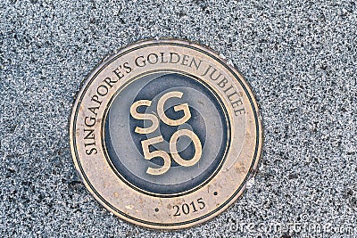 Golden Jubilee Medallion for Singapore independence Editorial Stock Photo