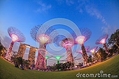 SINGAPORE - MARCH 27: Night view of Supertree Grove at Gardens b Editorial Stock Photo