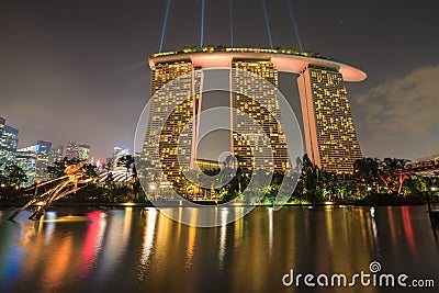 SINGAPORE - MARCH 27: Night view of Supertree Grove at Gardens b Editorial Stock Photo