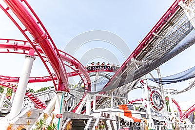 Roller Coaster Battlestar Galactica in Universal Studios Theme Park on Sentosa Editorial Stock Photo