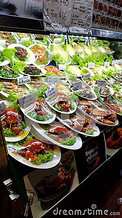 Singapore Marina bay Market Shop of packed non veg food prices Editorial Stock Photo