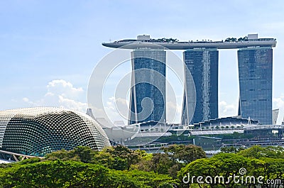 Singapore Marina Bay Sands Casino and Esplanade Theatres on the Editorial Stock Photo