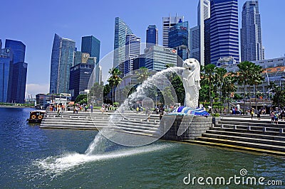 Singapore Merlion Cityscape Editorial Stock Photo