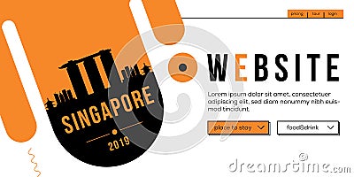 Singapore Modern Web Banner Design with Vector Linear Skyline Stock Photo