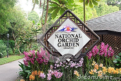 Singapore national orchid garden sign Editorial Stock Photo