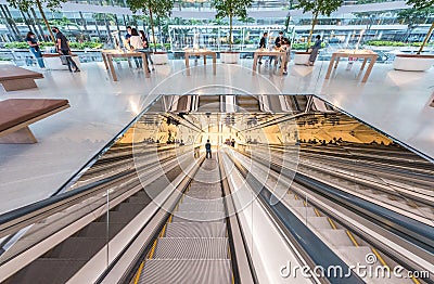 Singapore 2020: Newest Apple Store in Marina Bay Sands Floats on Water Editorial Stock Photo