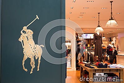 Singapore - October 26, 2019: Photograph of the Polo Ralph Lauren logo outside a shop in Singapore Editorial Stock Photo
