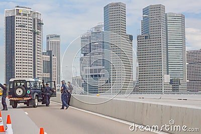 Singapore Police Roadblock Editorial Stock Photo