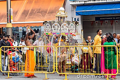 Pongal Festival Procession, harvest indian festival, taking place in January in Little India district in Singapore Editorial Stock Photo