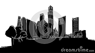 Singapore Republic Plaza Panorama Silhouette Drawing Vector Illustration