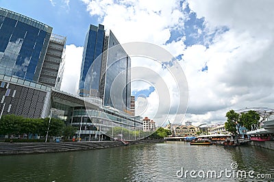 The Singapore River, once a bustling trading waterway, now plays a role accommodated for tourism & aesthetics Editorial Stock Photo