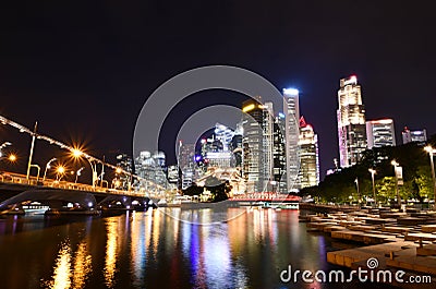 Singapore River Stepped Plazas at Night Editorial Stock Photo