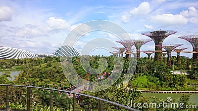 Singapore. September 2018. Aerial view of the botanical garden and bridge, Gardens by the Bay near marina bay sands Editorial Stock Photo