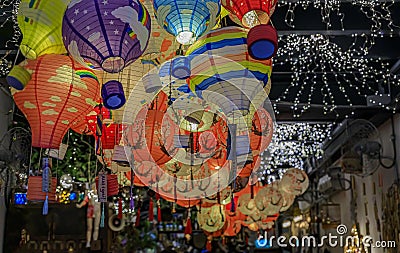 Chinese Mid Autumn Festival lanterns at a My Awesome Cafe restaurant, Singapore Editorial Stock Photo